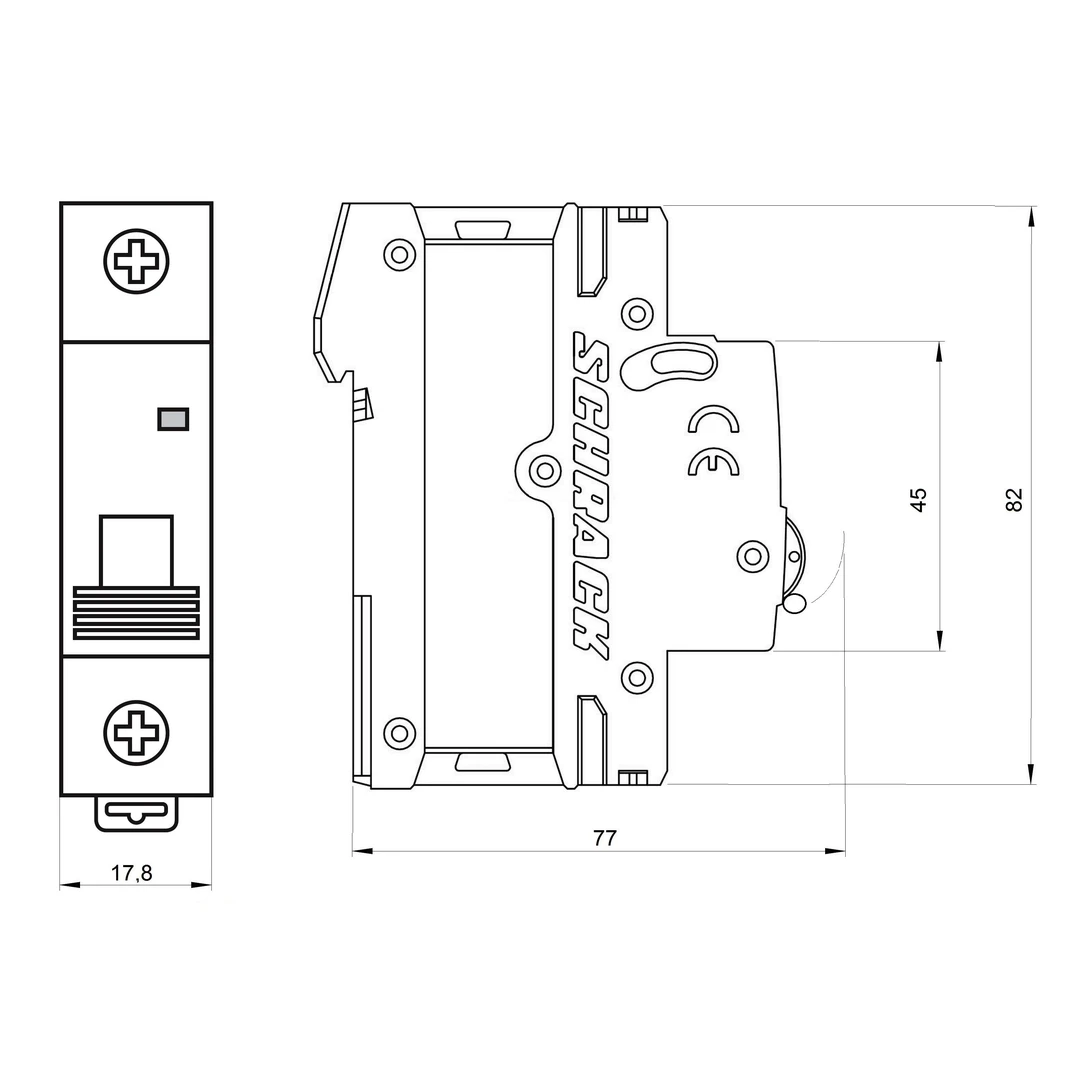 Siguranta automata (disjunctor) , 1P , C63,63A, 6kA, curba C, Amparo, Schrack